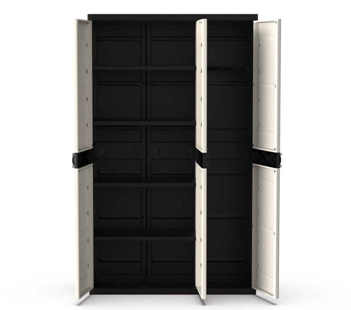 Recamania Armario Multiusos de 3 Puertas con 4 Baldas - 176 x 105 x 41 cm - Beige/Negro