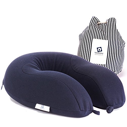 Neckstasy - 4 in 1 Bundle - Memory Foam Travel Neck Pillow with Carry Bag, Earplugs and Eye Mask, Navy Blue