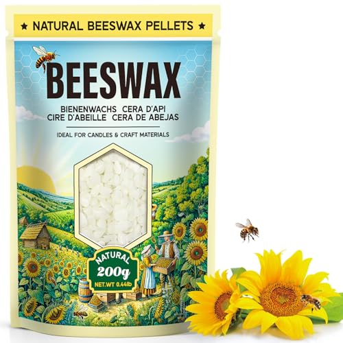 Beeswax Pellets for Candle Making - 200G/908G/2.2KG Organic Beeswax for Candles, DIY Projects, and Skin Care Supplies (200g, White Beeswax)