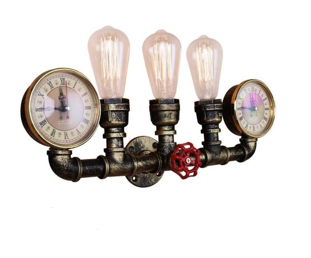 Bloohk One Color Industrial Steampunk Wall Sconce, 3-Light Metal Water Pipe Wall Lamp, Antique Bronze Retro Plumbing Pipe Light Fixture For Living Room, Bar, Cafe, Bedroom