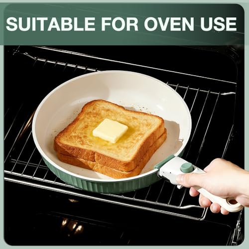 Image of KOCH SYSTEME CS 12 Pcs Ceramic Cookware Set with Detachable Handle, Nonstick Pots and Pans Set, Induction /Dishwasher Safe Pots and Pans, Space Saving Kitchen Set with Tamagoyaki Pan & Utensils, Green