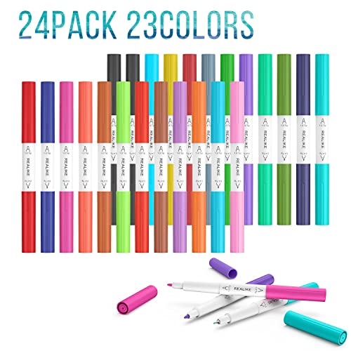 Image of REALIKE Dual Tip Pens Compatible with Cricut Maker 3 /Maker 4 /Maker /Explore 3 /4 /5 /Air 2 /Air, Dual Tip Marker Pens Set of 24 Pack Fine Point Pen Writing Drawing Pens (0.4 Tip & 1.0 Tip)