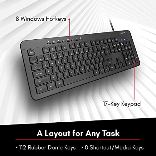 Macally Wired Keyboard, Ergonomic Computer Keyboard Wired USB for Windows PC Desktop Laptop for Office and Home