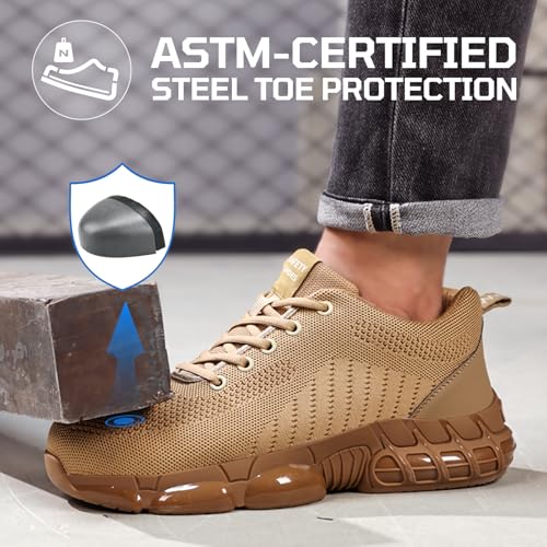 Image of Steel Toe Shoes for Men Lightweight Safety Work Shoes with Kevlar Puncture Resistant Midsole Comfortable Low Top Work Shoes for Warehouse Factory Light Construction