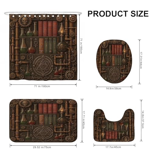 Tapis de bain marron et rideau de douche steampunk étanche