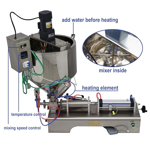 TECHTONGDA Paste Liquid Filling Machine One Nozzle Piston Filler with Mixing and Heating Hopper Bottle Pack Seal for Honey Milk (100-1000ml)