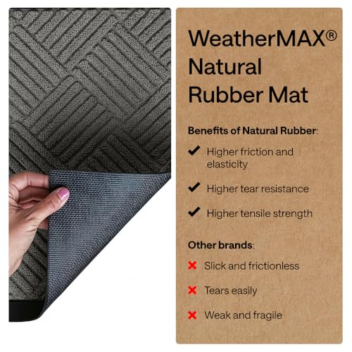 GORILLA GRIP WeatherMAX Door Mat, Indoor Outdoor Use, 29x17 Gray Diamond | 100% Waterproof Outdoor Doormat, US Designed, Stain and Fade Resistant, Low