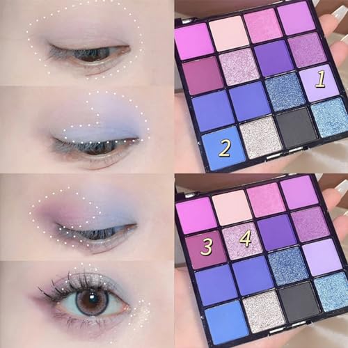 Purple Eyeshadow Palette, 16 Colour Glitter Matte Eye Shadow Pallets For Women, Long Lasting Highly Pigmented Eye Shadow Waterproof Blendable Eye Make-Up Palettes (01 Blue Siren) - Image 7