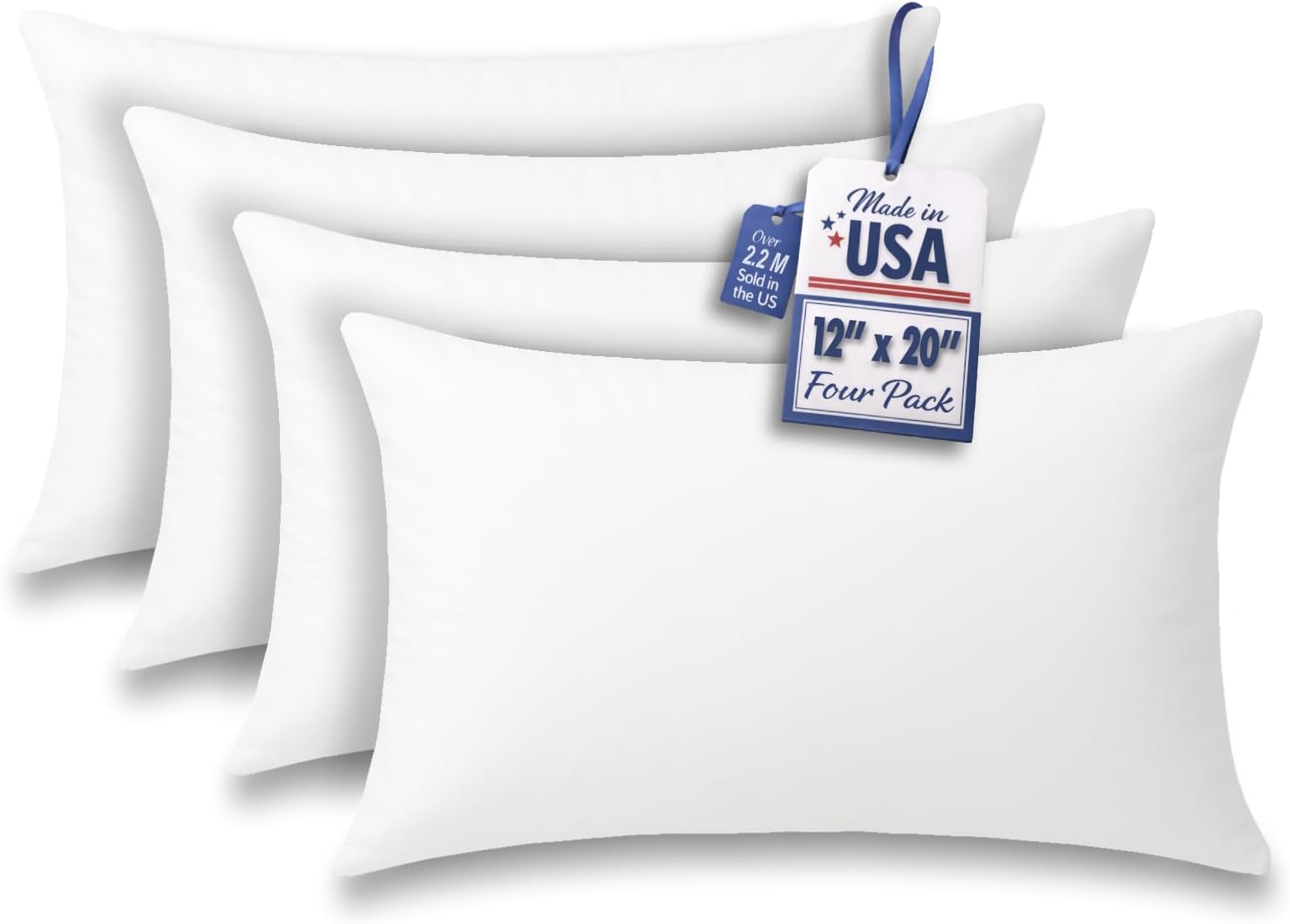 Foamily Throw Pillow Insert 12x20 (Set of 4) Premium Decorative Pillows for Couch, Bed & Living Room, Soft Fluffy Throw Pillows for Couch, Pillow Inserts for Home Decor