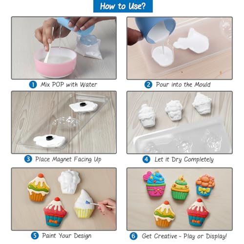Image of Intelliskills Premium DIY Mould & Paint Craft Kit,Create 3D Dessert Models with 6 Moulds,12 Paints & 6 Magnets,Painting Kit for Kids,Art Kit for 5 Years+,Gift for Kids,Fun Learning Toys (Dessert)