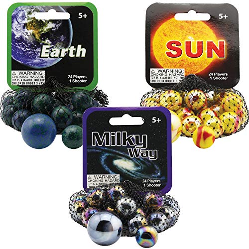 Mega Marbles 3 Pack - Sun, Earth, & Milky Way Game Nets - Includes 1 Shooter Marble & 24 Player Marbles Per Net