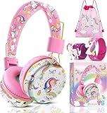 QearFun Cute Unicorn Bluetooth Headphones, 85dB Safe Volume Limit, Wireless & 3.5mm Wired Headset with Mic, Bluetooth 5.2, Fast Charging, Foldable,for School, Tablet, Travel, Airplane