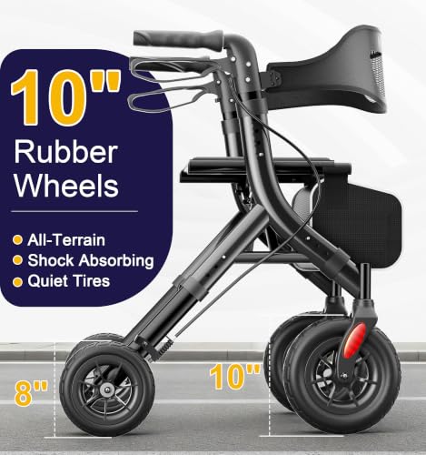Image of HOMLAND All-Terrain Rollator Walker with Seat for Seniors, Aluminum Frame