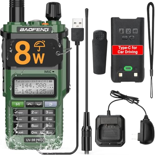 Ham Radio Baofeng UV-9R Pro 8W Long Range VHF UHF Dual Band Tri- Power Rechargeable Handheld Two-Way Radio Walkie Talkies With Type-C Charging Cable For Camping Hunting Survival Gear