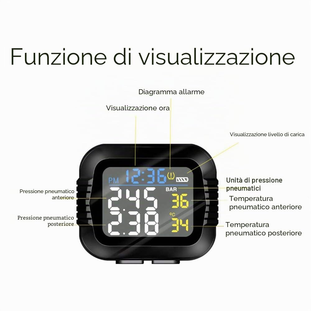 Moto impermeabile in tempo reale pressione pneumatici sistema di monitoraggio sensore esterno schermo LCD senza fili motore TPMS