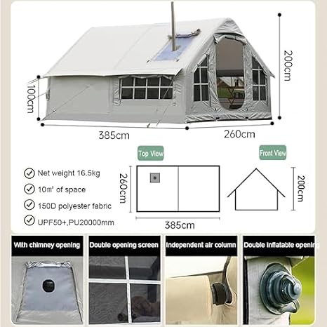 Inflatable Camping Tent with Pump & Stove Jack - Quick Setup for Outdoor Adventures and Glamping