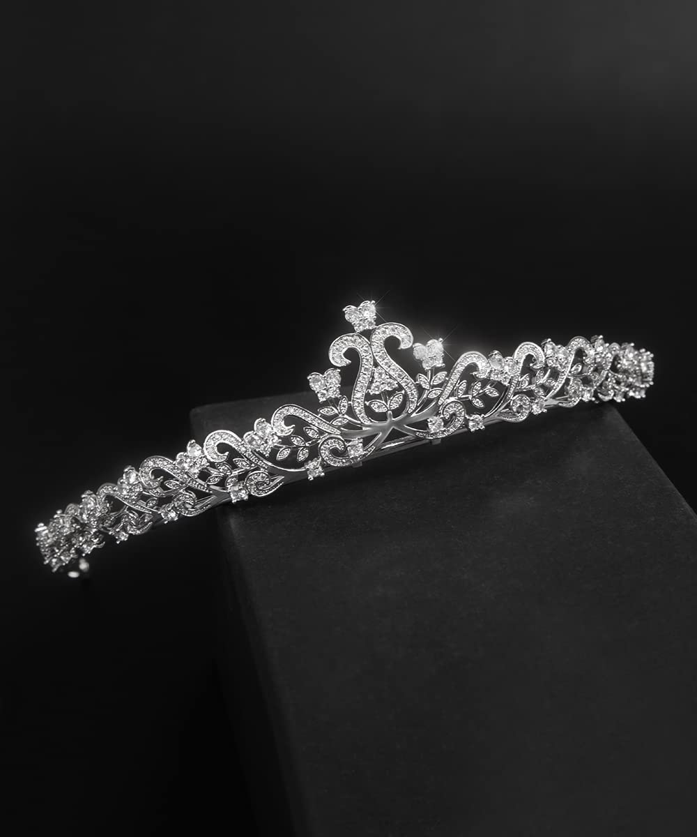 YSuniee Silver Color Hollowed-out Butterfly Flower Crowns Tiara Trendy Cubic Zirconia Princess Crown Headbands for Women Wedding Prom Birthday Party Gifts