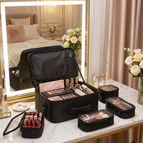 Image of SHAMAX Extra Large Makeup Vanity Bag for Beauty Professionals Train Case