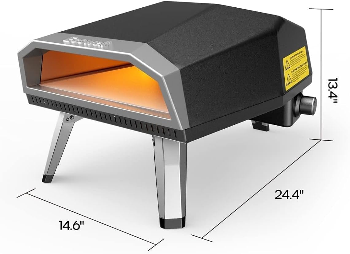 ECOWELL Gas Pizza Oven Outdoor, 12 Inch Portable Pizza Oven with Pizza Stone/Peel/Cutter, Infrared Thermometer and Waterproof Cover, Propane Outside Backyard Pizza Maker, Black