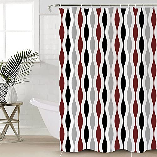 Yogaly Shower Curtain for Bathroom Mid-Century Modern Geometric Black Red Gray Pattern Polyester Fabric Shower Curtain with Hooks, Waterproof Bath Curtain, Machine Washable 54"(W) X78(L)