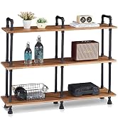 Ivinta Industrial Bookshelf Metal Bookcase, Display Storage Shelf Plant Shelf Vintage Wooden Shel...