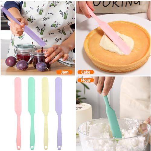 4 Pcs Silicone Jar Spatulas, Non-Stick Heat Resistant Cake Cream Spatulas Set, 9.8 inch Cake Cream Butter Spatulas(4 colors) - Image 4