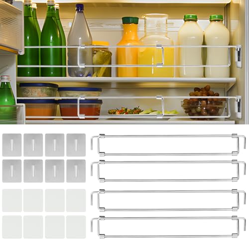 Gezen 4 Packs RV Refrigerator Bars 12.4-22.5 Stainless Steel RV Fridge Tension Rods RV Secure Adjustable Bars Travel Trailer Motorhome Camper Accessories Prevent Spills and Mess