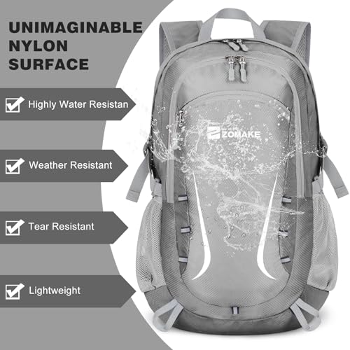 Image of ZOMAKE Lightweight Packable Backpack 35L, Foldable Backpacks Water Resistant Collapsible Light Daypack for Hiking(Silver Grey) | Light Hiking Backpacks Water Resistant Collapsible Day Pack for Travel, Everyday Carry, Multi-Pocket Layout, Heavy Duty Nylon