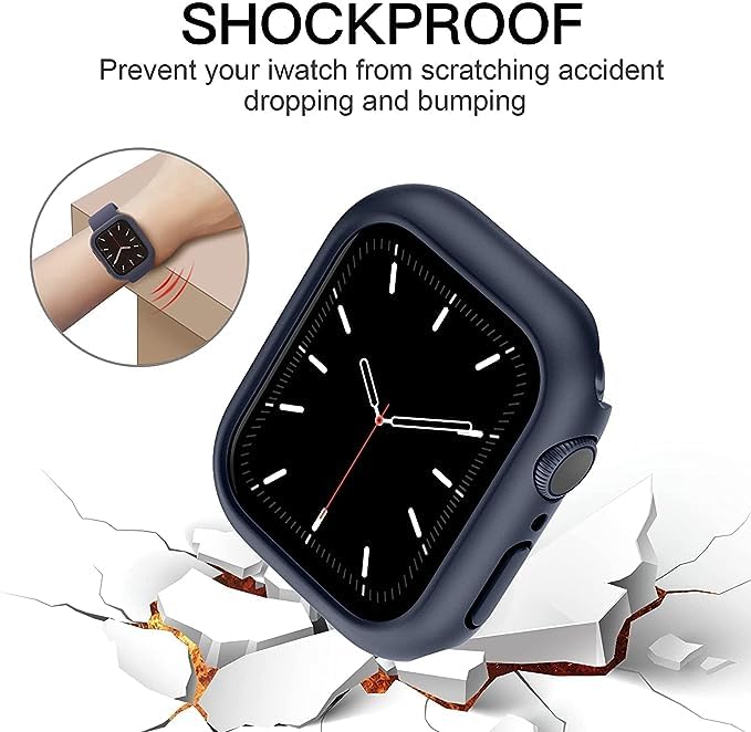 Image of Hard PC Case Compatible with Apple Watch Series 8 and 7 41mm with 9H Tempered Glass Screen Protector, Full Coverage, Touch Sensitive, Ultra-Thin HD Bumper Protective Cover - (41mm Blue)