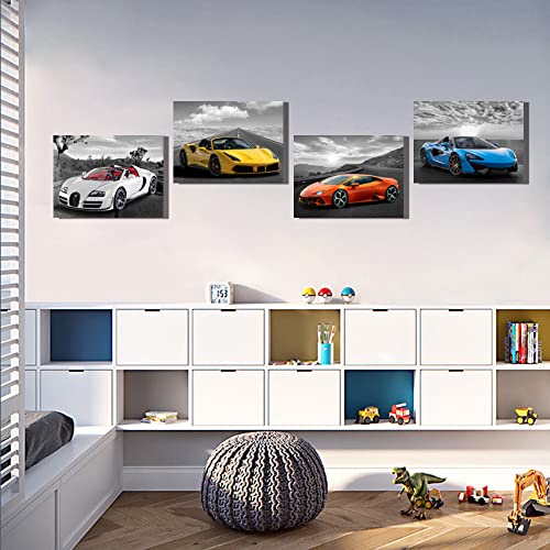 Car Wall Art Car Poster Framed Canvas Wall Art For Bedroom Living Room Boys Bedrooom Man Cave Room Decor Framed Canvas Print Black And White Car Art Farmhouse Decor Lamborghini Mclaren Posters 4 Pieces #TOP3