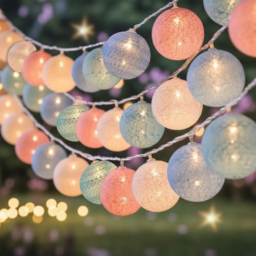 GoldRock 3m 20 Led Kugel Lichterkette Kinderzimmer Mädchen Junge Lichterkette Kugeln Baumwollkugeln Lichterketten Innen Kinderzimmer Weihnachten Bett Hausbett Hochzeit Lichterketten Bälle Rosa Grün