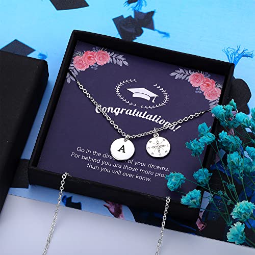 Gliveor Graduation Gifts For Her, Sterling Silver Over Compass Necklace Graduation Gifts Graduation Initial A Necklace College High School Senior Graduation Gifts For Her #TOP6