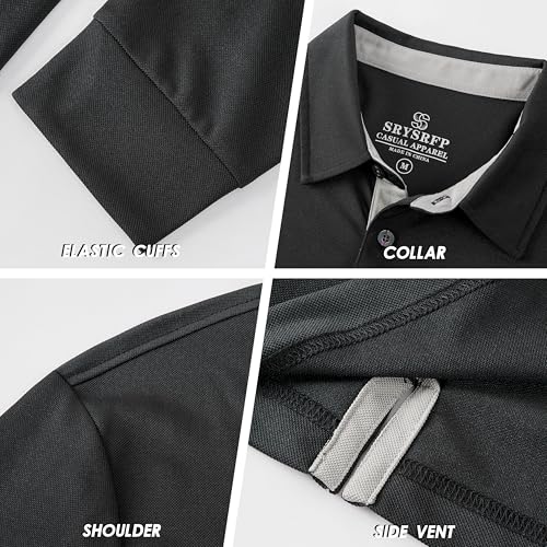 Image of Mens Golf Shirt Long Sleeve Moisture Wicking Dry Fit Performance Solid Pique Collared Golf Polo Shirts for Men