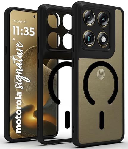 Image of RIGGEAR Shockproof Sleek Hybrid Armor Magnetic Back Cover Case Compatible with MagSafe Accessories for Motorola Moto Signature 5G (Clear PC + Black TPU Bumper)