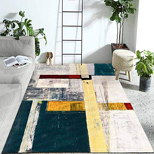 Tapis de salon géométrique multicolore abstrait antidérapant de 80x160 cm