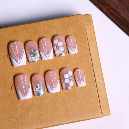 Unghie finte a pressione, fatte a mano, a mandorla, uniche, in acrilico spesso e gel multistrato, unghie finte riutilizzabili in gel indurite e robuste, con set di lime per unghie (taglia L)