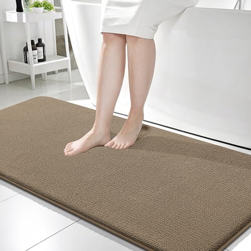 Image of OLANLY Thick Memory Foam Bathroom Runner Rugs 59x24, Extra Soft Absorbent Long Bath Rug, Quick Dry Bath Mats, Non-Slip, Machine Washable Mat for Bathroom, Tub and Shower, Home Decor Accessories, Tan