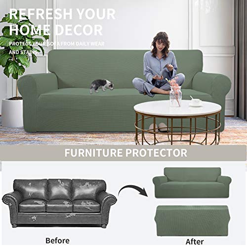 Image of Easy-Going Stretch Chair Sofa Slipcover 1-Piece Couch Sofa Cover Furniture Protector Soft with Elastic Bottom for Kids, Pet. Spandex Jacquard Fabric Small Checks (Chair, Greyish Green)