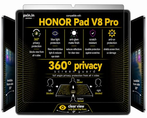 Image of Pxin 360 Pro Privacy Screen guard compatible with Honor Pad V8 Pro | Anti Glare | Anti UV | Anti Blue | Anti Reflection | Privacy Filter | Unbreakable Build