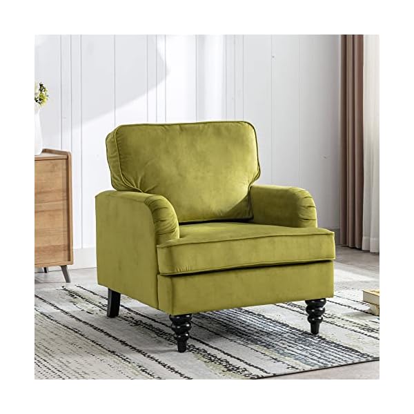 Midcentury modern accent chair velvet arm chairs comfy reading chair single sofa couch for bedroomliving roomsalon olive green  urban country home decor