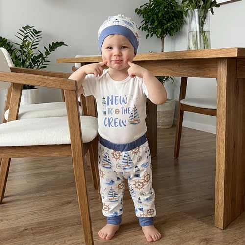 Image of SAYOO Newborn Baby Boy Clothes New To The Crew Embroidered Romper Waffle Solid Pants with Hat Coming Home Hospital Outfits