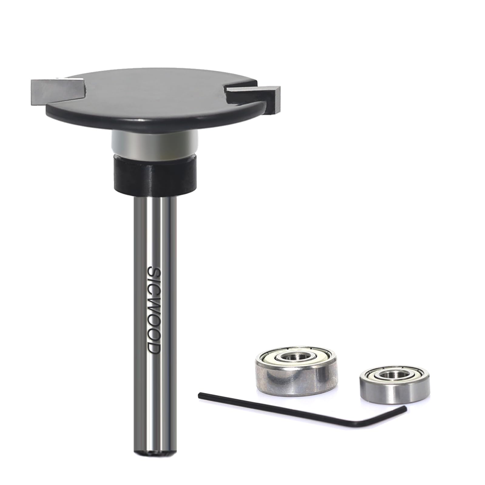 Top Bearing Slot Cutter Router Bit - 1/4 Inch Shank, with 2 Bearings 3/4" and 5/8", Cutting Height 5/32", Wood Slotting Cutter Bit, for Groove Edges