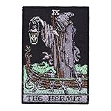 Grim Reaper Tarot Death Dark Gothic Patch, Embroidered Funny Patch Applique Iron-on/Sew-on Badge Patches for Clothing, Hats, DIY Accessories & Crafts, Jeans, Bags, Jackets, Backpacks (The Hermit)