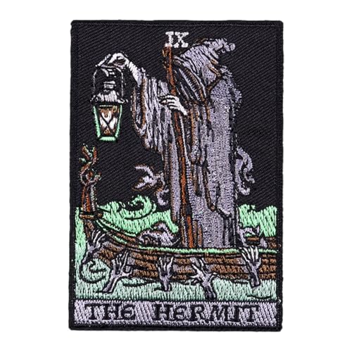 Grim Reaper Tarot Death Dark Gothic Patch, Embroidered Funny Patch Applique Iron-on/Sew-on Badge Patches for Clothing, Hats, DIY Accessories & Crafts, Jeans, Bags, Jackets, Backpacks (The Hermit)