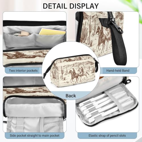 Image of Western Cowboys Print Pencil Case Pouch Big Capacity Pencil Bag Box Organizer Pen Case with Compartmens Stationery Organizer for Girls Boys Women School College Office