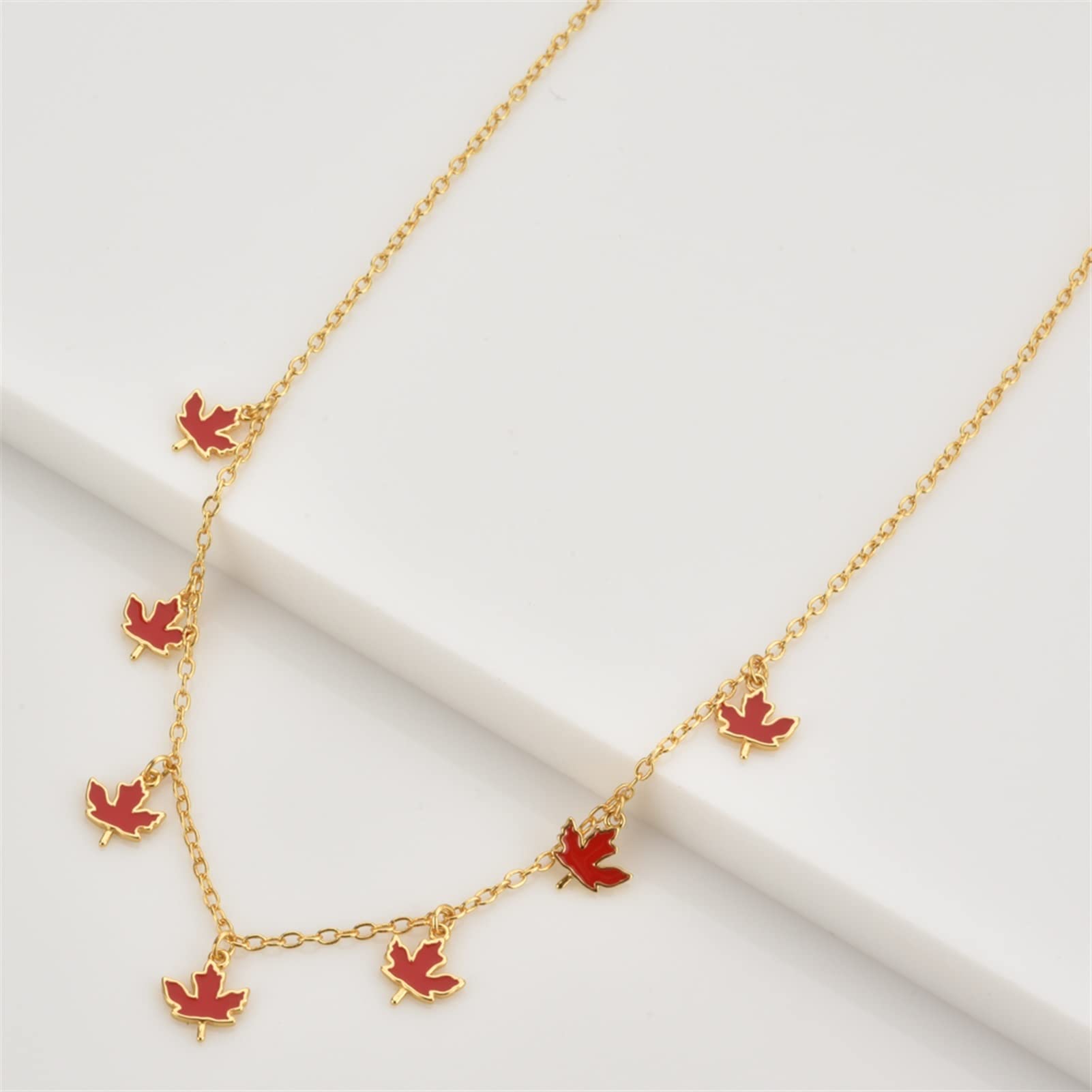 Collana da Donna 925 Sterling Silver Golden Acero Foglia a Pendente Collana Collana Collana Lunga Catena Rossa Smalto Signore Gioielli squisiti per Collezione Regali Decorazioni Costume