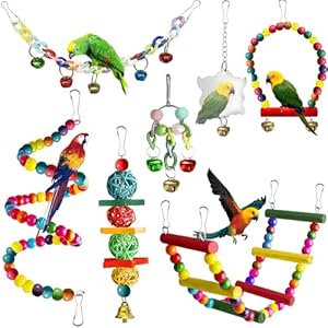 Vogelspielzeug, 7 PCS Sittichspielzeug, Papageienschaukel, Kauen, Stehsitzstange, Hängematte, Kletterleiter, Vogelkäfig-Zubehör, für Sittiche, Liebesvögel, Finken und andere kleine Haustiere