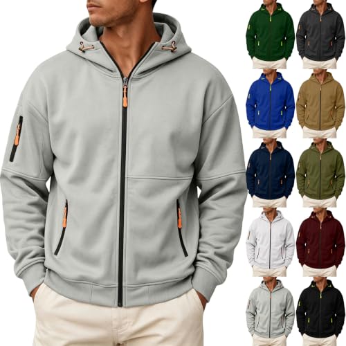 Mens Zip Up Hoodies Fall Jackets Tactical Full Zip Hoodies Cargo Sweatshirt - image 1
