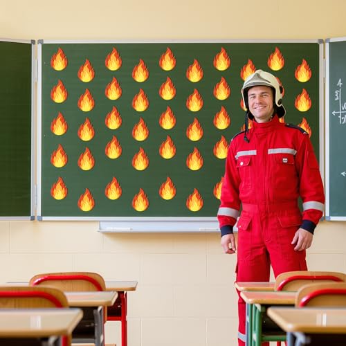 Image of Fire Paper Cutouts - 100Pcs Glitter Flame Shaped Paper Cutouts for Birthday Easter Holiday Party Favor Supplies Firetruck Firefighter Theme Classroom Bulletin Board Home Wall Decoration