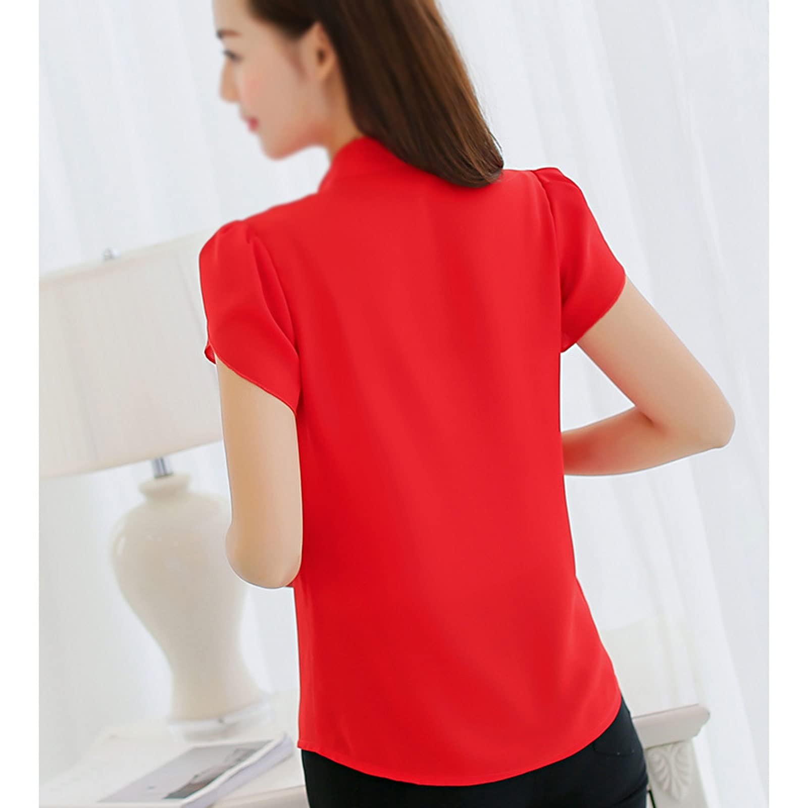 Blusa de gasa para mujer, de manga corta, elegante, formal, para oficina, ropa